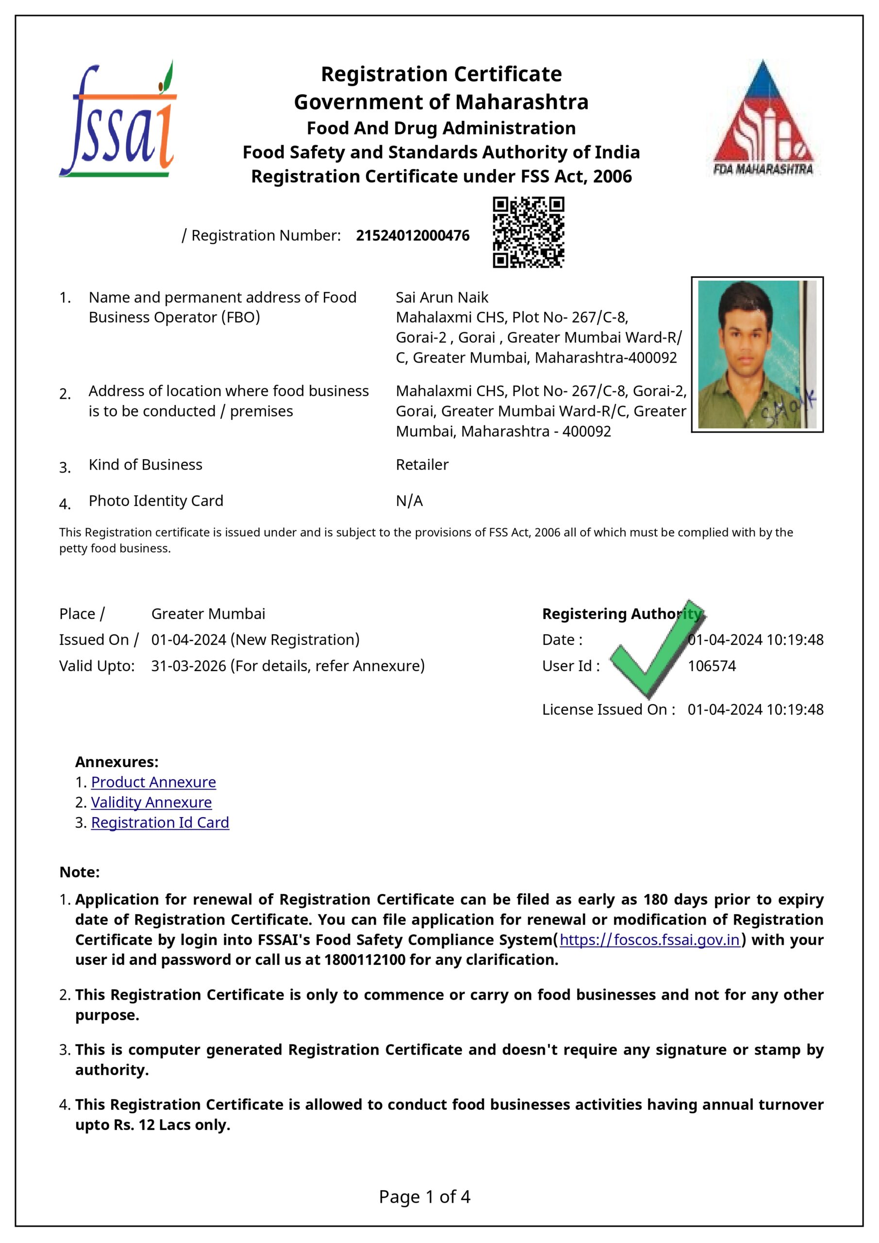 Rudrayu International FSSAI Rudrayu International FSSAI